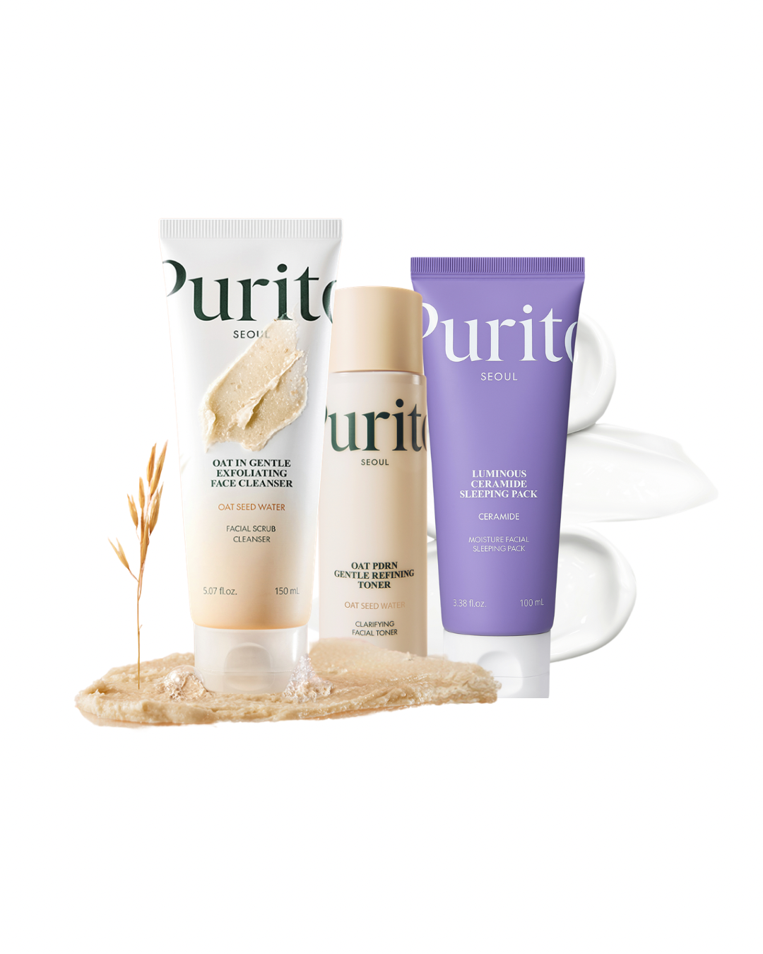Purito Oat Gentle Duo Exfoliating Cleanser, PDRN Toner + Sleeping Pack Mask Set