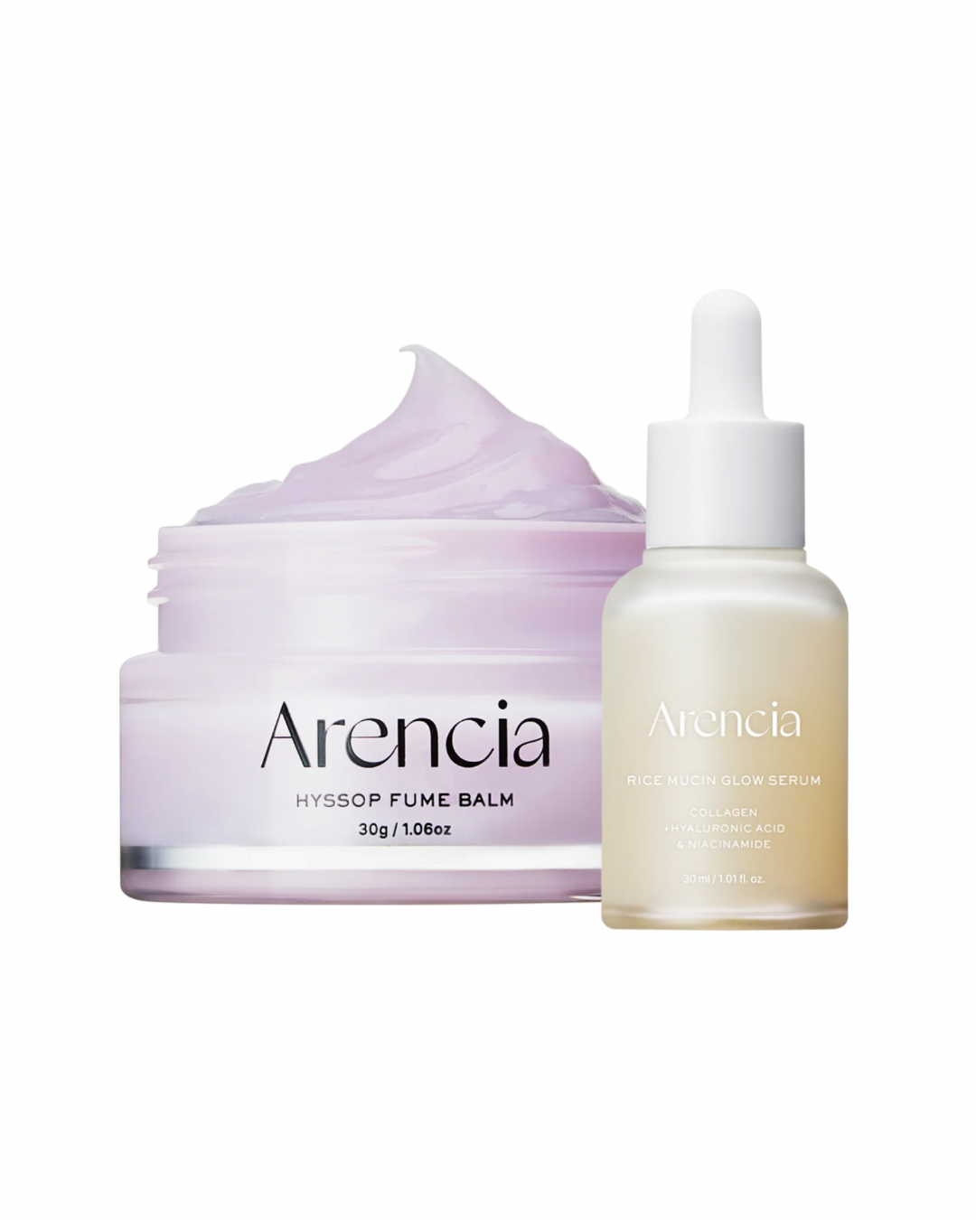 Arencia Rice Mucin Glow Serum, Collagen, Hyaluronic Acid & Niacinamide + Fume Balm Set