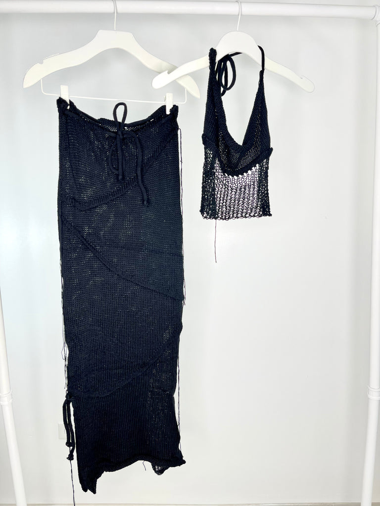 Black Crochet Skirt set